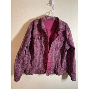 DG2 Diane Gilman Reversible Snake Print Denim Jacket Womens Size XL Purple AC10
